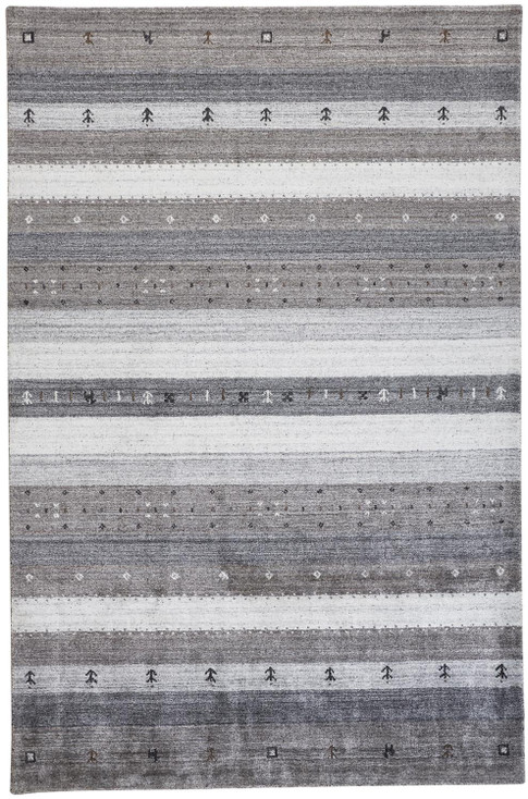 2' x 3' Gray Silver and Black Wool Striped Hand Knotted Stain Resistant Area Rug