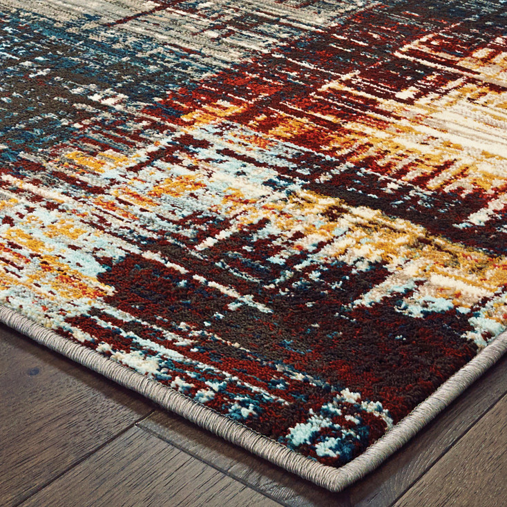 2' x 3' Blue Gold Red and Grey Abstract Power Loom Stain Resistant Area Rug