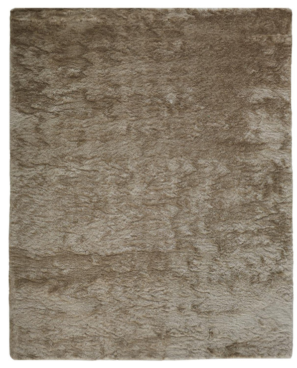 2' x 3' Tan and Taupe Shag Tufted Handmade Area Rug