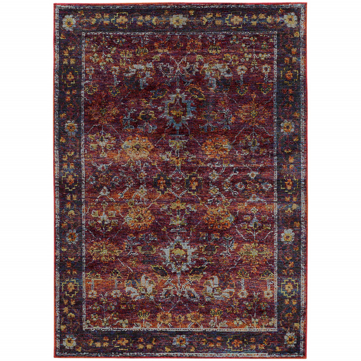 2' x 3' Red Purple Gold and Grey Oriental Power Loom Stain Resistant Area Rug