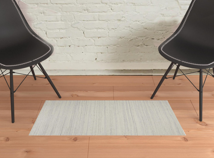 2' x 3' Ivory and Gray Wool Hand Woven Stain Resistant Area Rug