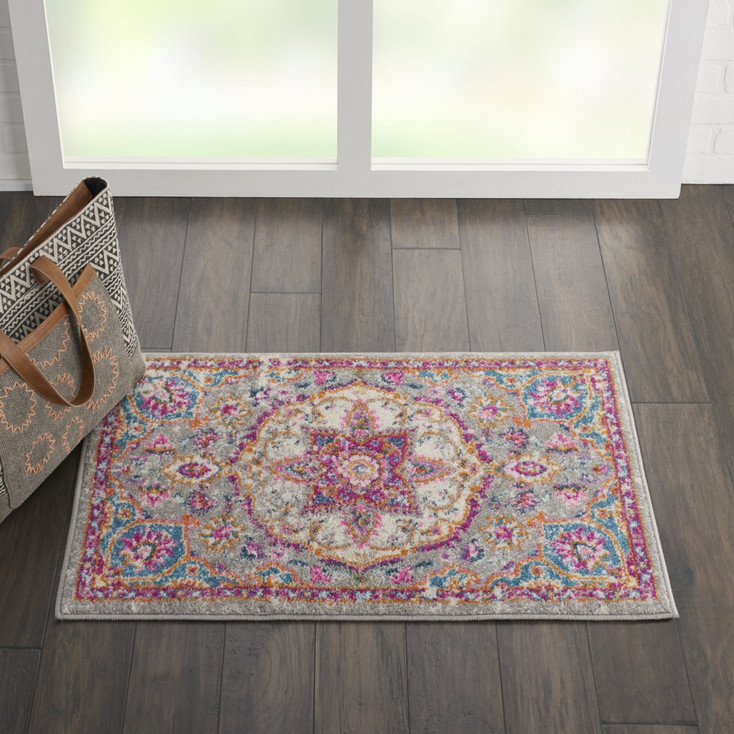 2' x 3' Pink and Gray Power Loom Area Rug