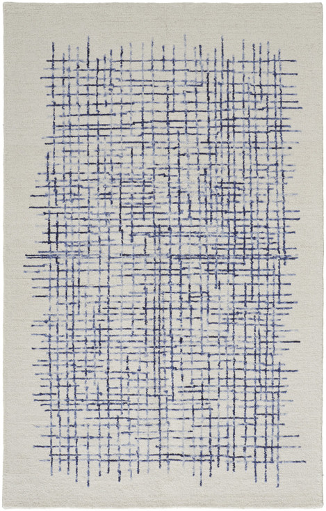 2' x 3' Ivory and Blue Wool Plaid Tufted Handmade Stain Resistant Area Rug