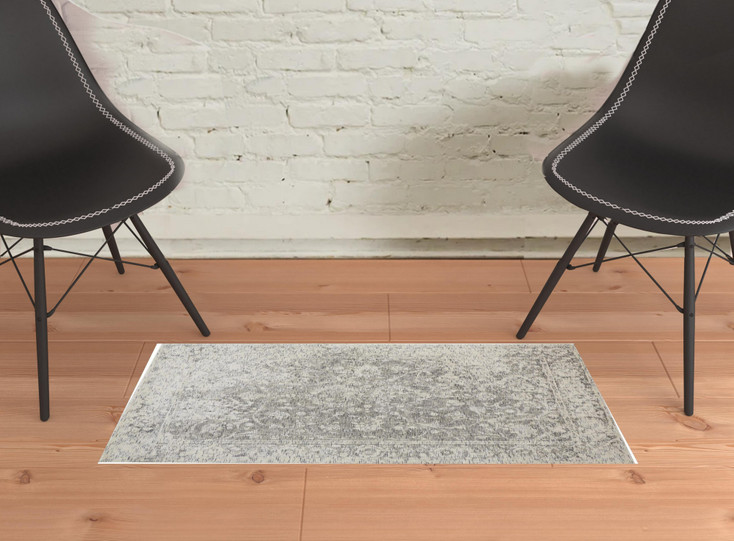 2' x 3' Ivory and Gray Abstract Hand Woven Area Rug