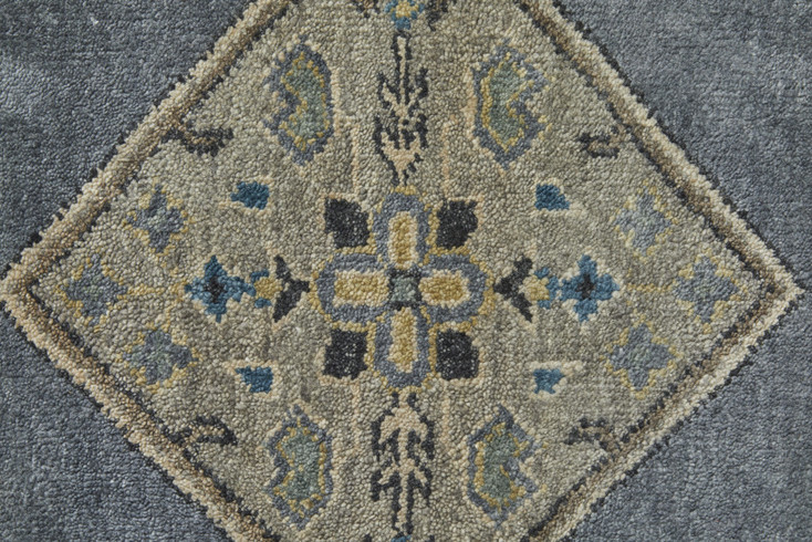 2' x 3' Blue Gray and Taupe Wool Floral Hand Knotted Stain Resistant Area Rug