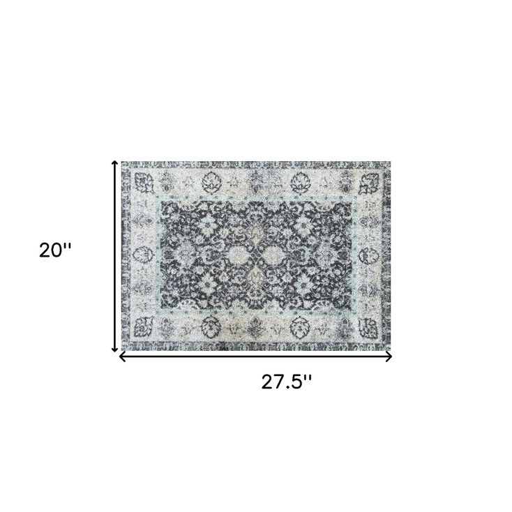 2' x 3' Gray Oriental Washable Area Rug with UV Protection