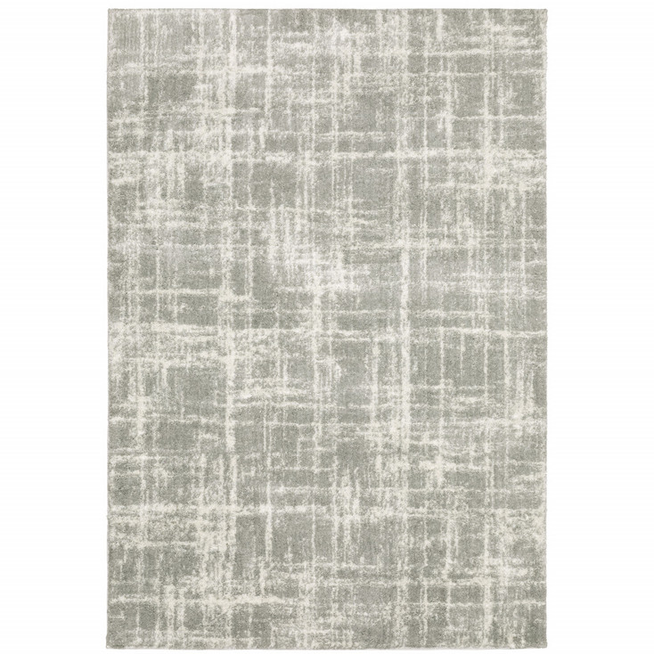 2' x 3' Grey and Ivory Abstract Shag Power Loom Stain Resistant Area Rug
