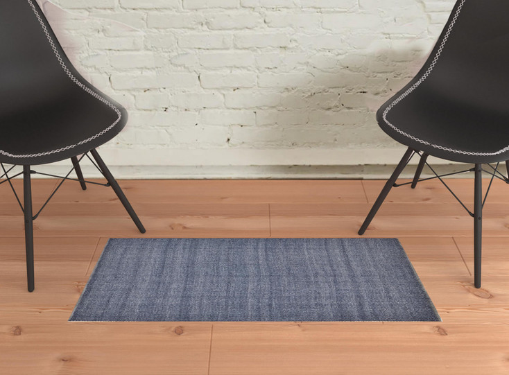 2' x 3' Blue Hand Woven Area Rug