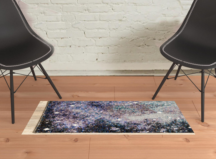 2' x 3' Purple Teal and Brown Abstract Power Loom Stain Resistant Area Rug