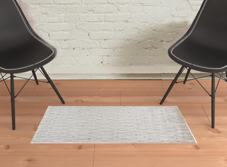 2' x 3' Ivory & Gray Abstract Hand Woven Area Rug