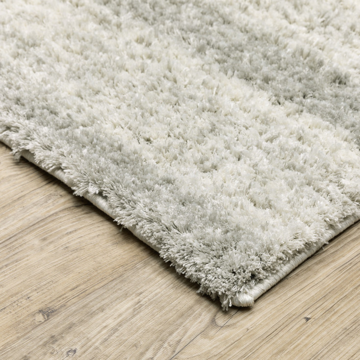 2' x 3' Ivory and Grey Geometric Shag Power Loom Stain Resistant Area Rug