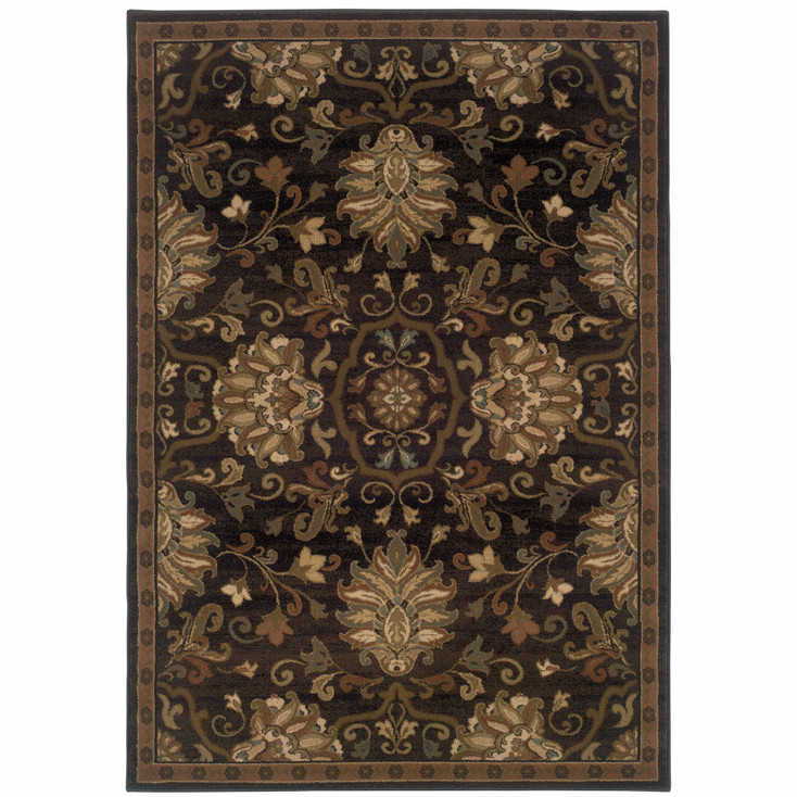 2' x 3' Brown Beige Blue and Red Oriental Power Loom Stain Resistant Area Rug