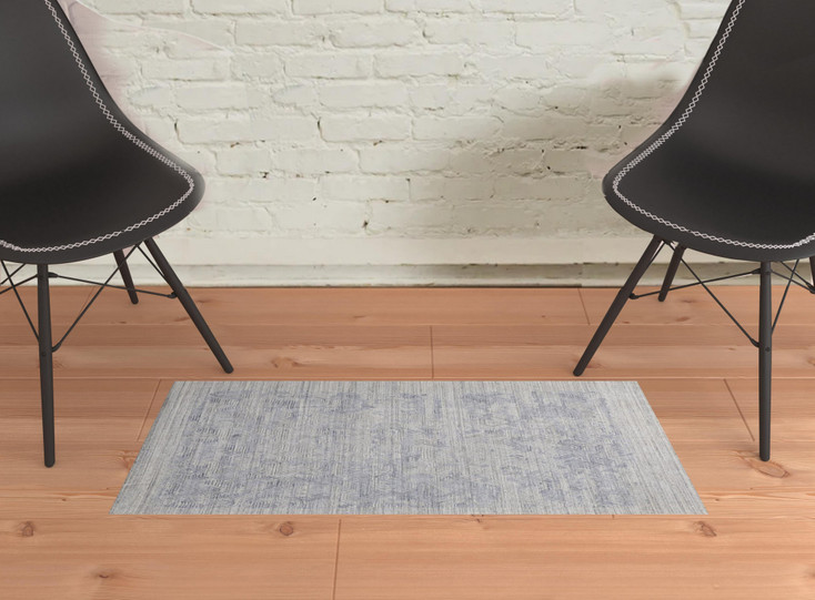 2' x 3' Gray and Blue Abstract Hand Woven Area Rug