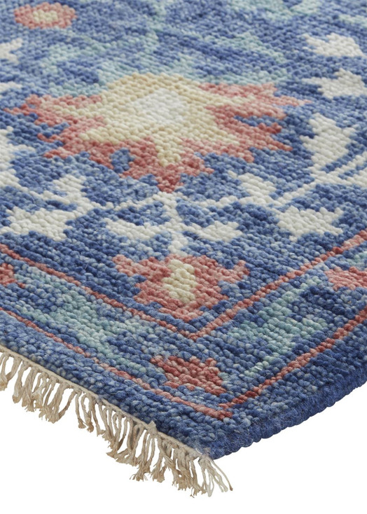 2' x 3' Blue and Red Wool Floral Hand Knotted Stain Resistant Area Rug