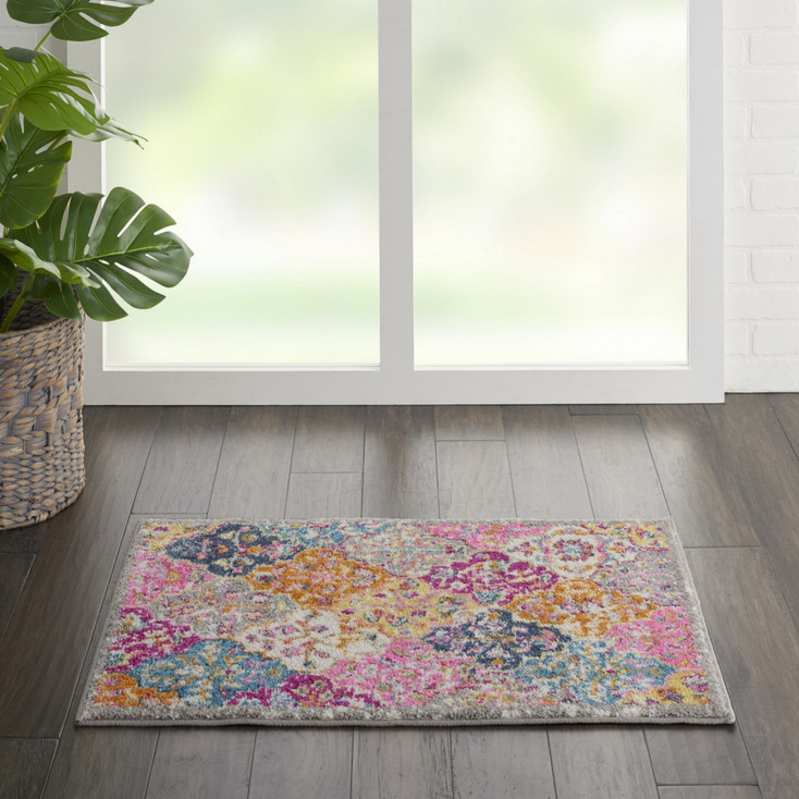 2' x 3' Pink and Gray Geometric Dhurrie Area Rug