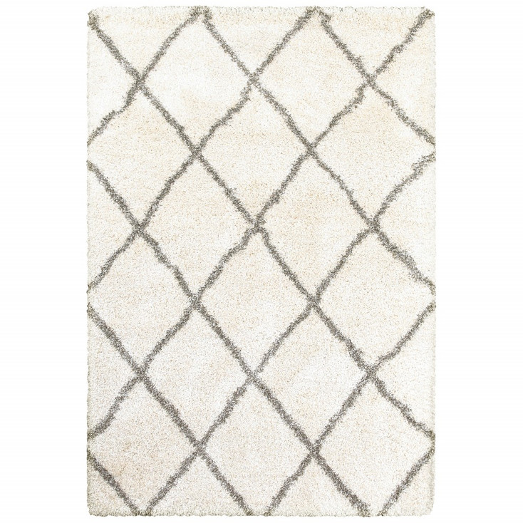 2' x 3' Ivory and Gray Geometric Lattice Scatter Rug