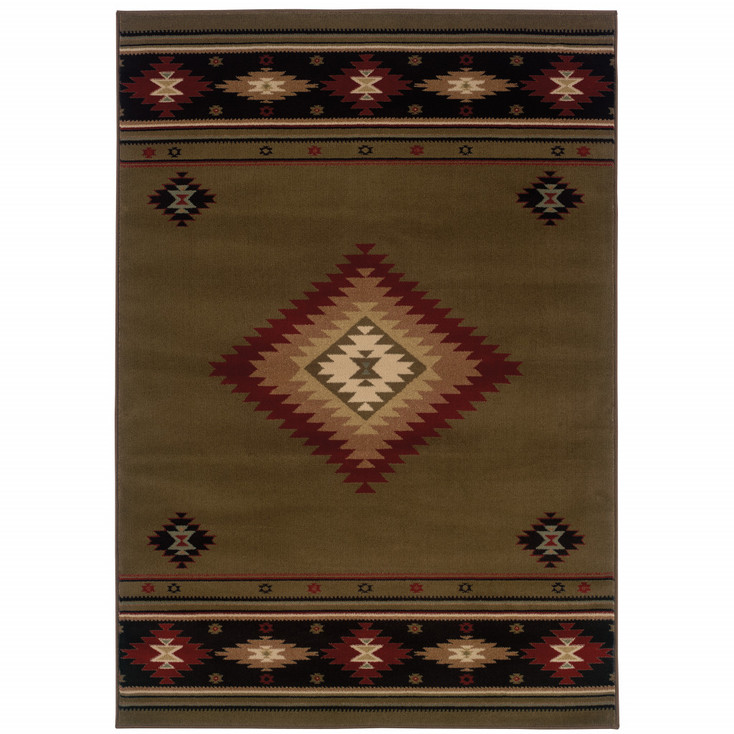 2' x 3' Green Southwestern Power Loom Stain Resistant Area Rug