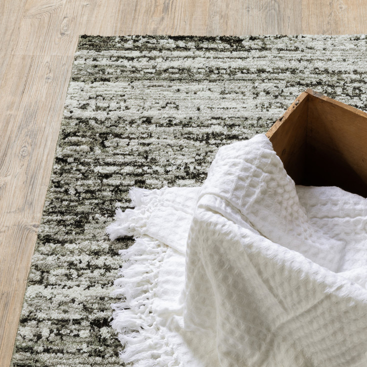 2' x 3' Charcoal Grey Silver and Ivory Abstract Power Loom Stain Resistant Area Rug