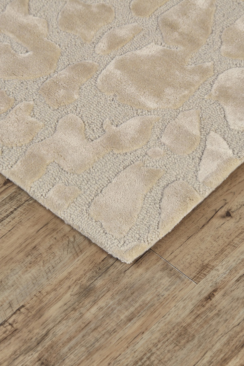 2' x 3' Ivory Taupe and Tan Abstract Tufted Handmade Area Rug