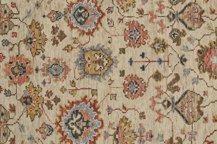 2' x 3' Ivory Red and Blue Wool Floral Hand Knotted Stain Resistant Area Rug
