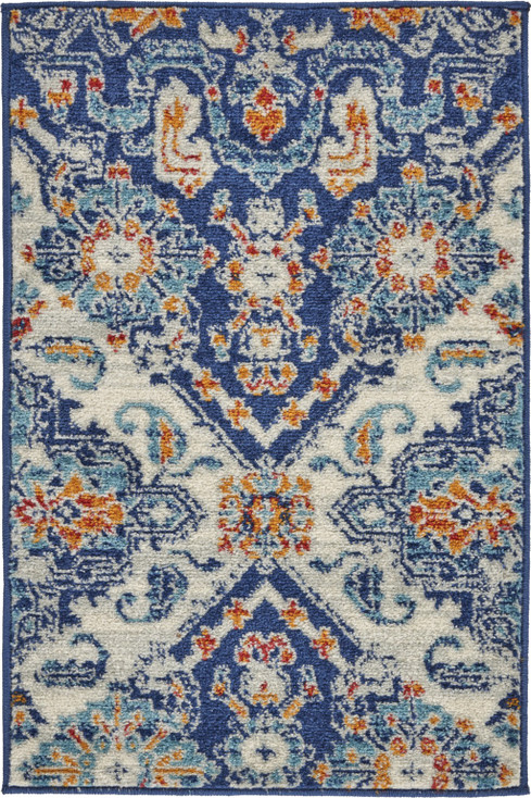 2' x 3' Blue and Ivory Floral Power Loom Area Rug
