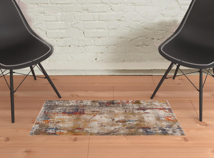 24" x 36" Gray Abstract Distressed Area Rug