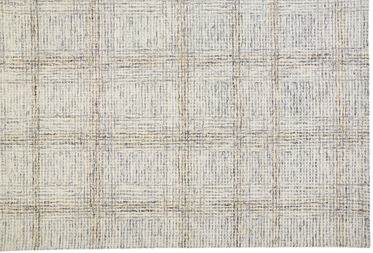 2' x 3' Ivory and Gray Wool Plaid Tufted Handmade Stain Resistant Area Rug