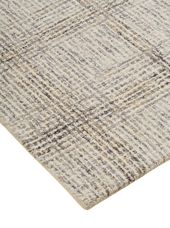 2' x 3' Ivory and Gray Wool Plaid Tufted Handmade Stain Resistant Area Rug