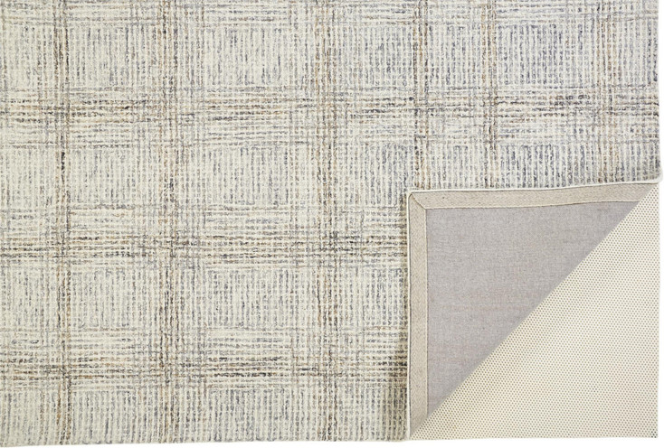 2' x 3' Ivory and Gray Wool Plaid Tufted Handmade Stain Resistant Area Rug