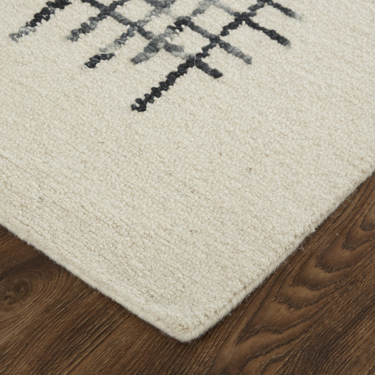 2' x 3' Ivory Gray and Black Wool Plaid Tufted Handmade Stain Resistant Area Rug
