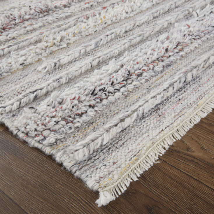 2' x 3' Taupe Ivory and Red Striped Hand Woven Stain Resistant Area Rug