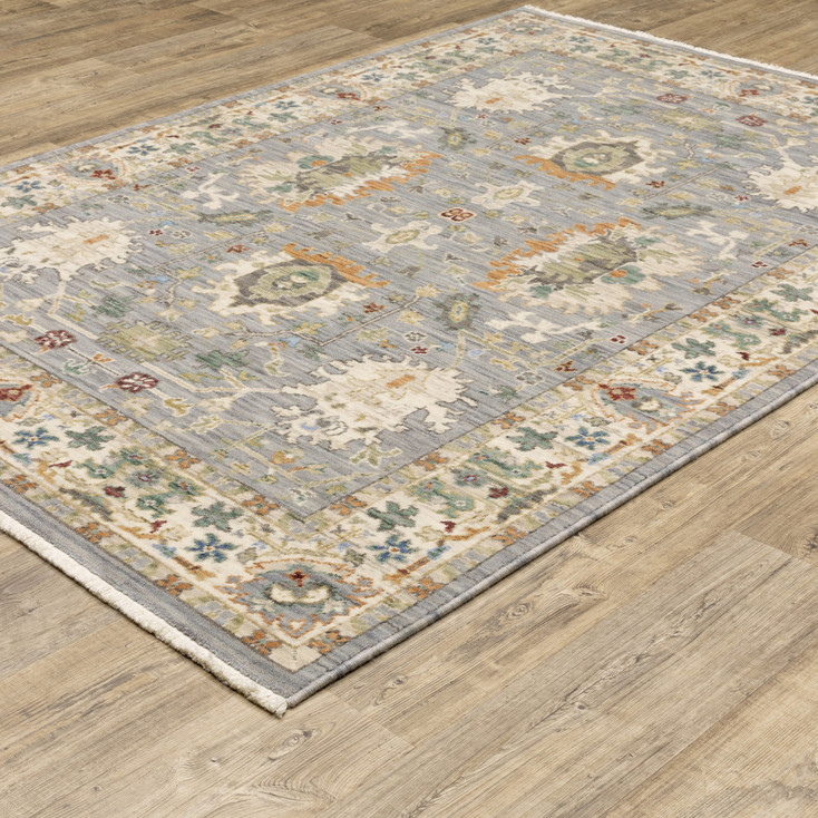 2' x 3' Grey Ivory Orange Teal Green Charcoal Blue and Red Oriental Power Loom Area Rug