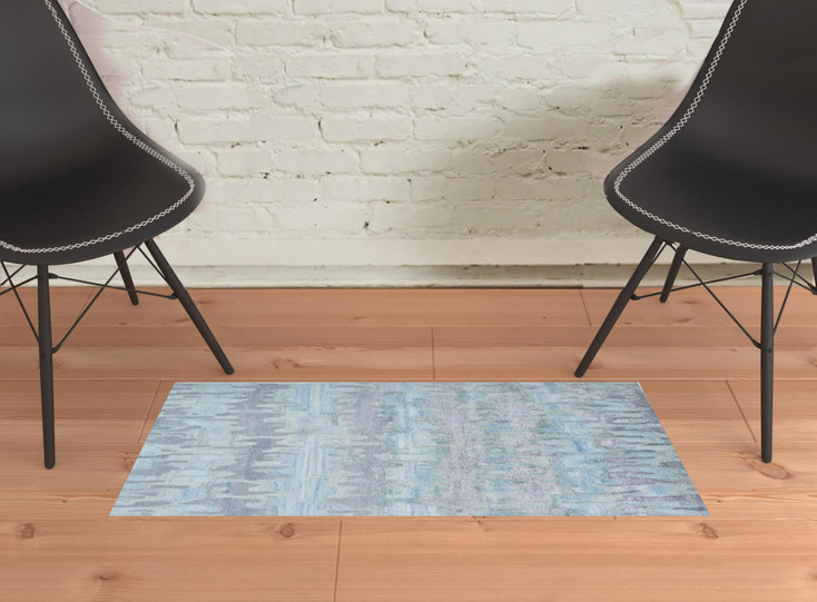 2' x 3' Blue Green and Gray Abstract Tufted Handmade Area Rug