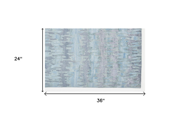 2' x 3' Blue Green and Gray Abstract Tufted Handmade Area Rug