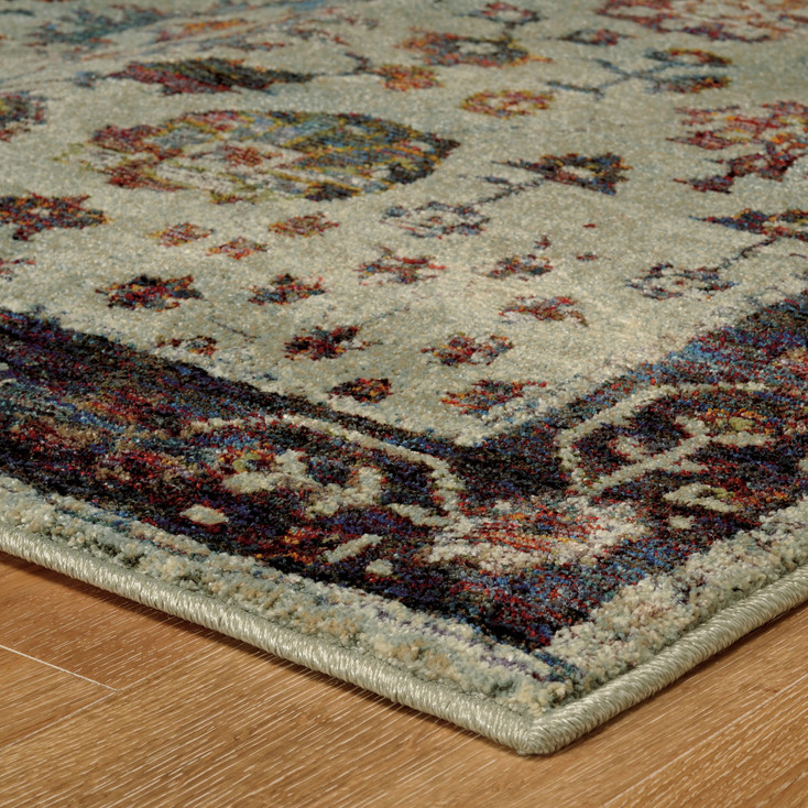2' x 3' Stone and Red Oriental Power Loom Stain Resistant Area Rug