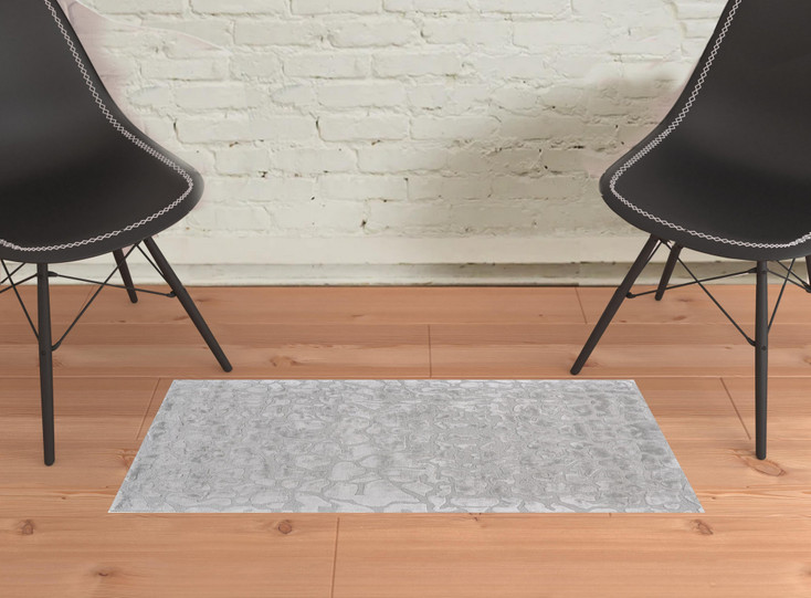 2' x 3' Gray and Silver Abstract Tufted Handmade Area Rug