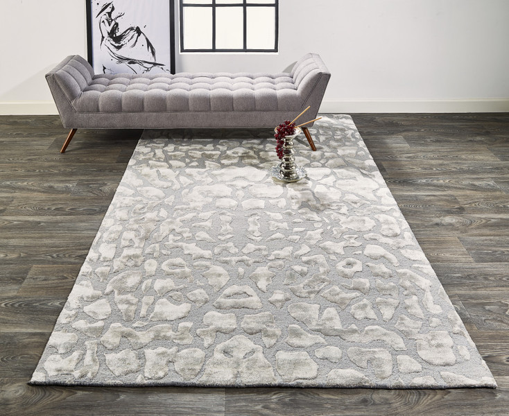 2' x 3' Gray and Silver Abstract Tufted Handmade Area Rug