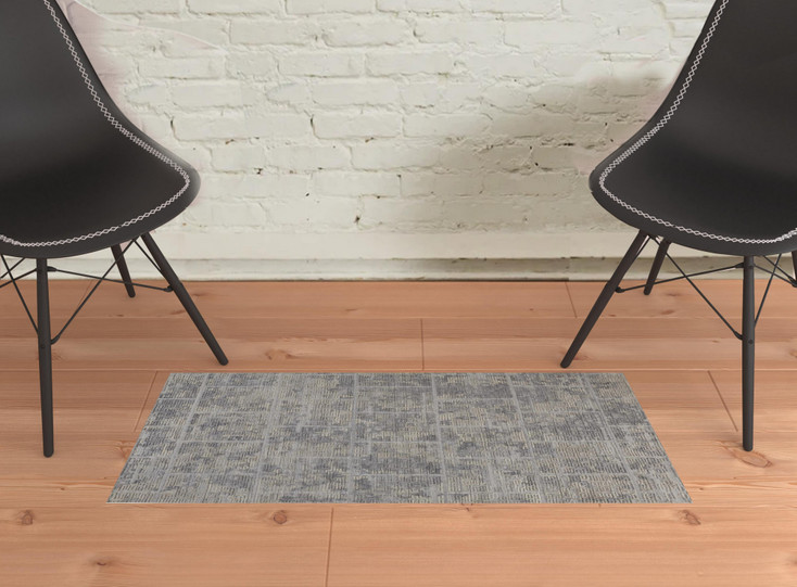 2' x 3' Gray and Ivory Abstract Hand Woven Area Rug