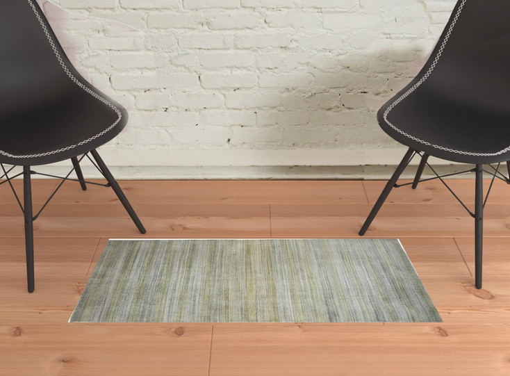 2' x 3' Green Blue and Tan Ombre Hand Woven Area Rug