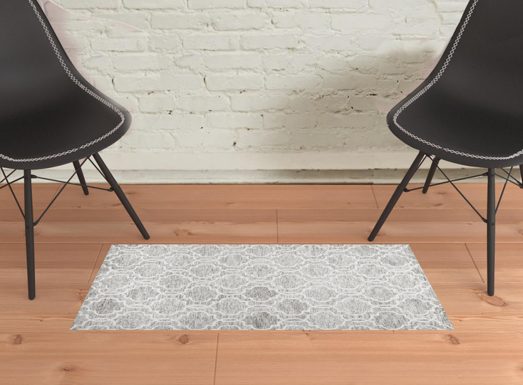 2' x 3' Gray and Ivory Wool Geometric Tufted Stain Resistant Area Rug