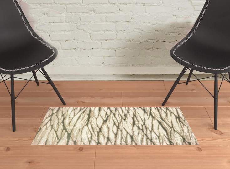 2' x 3' Ivory Sand and Ash Abstract Power Loom Stain Resistant Area Rug