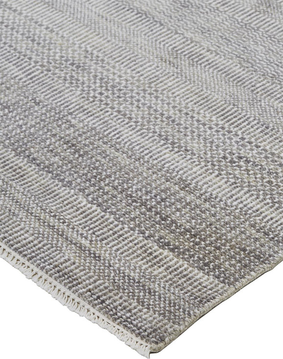2' x 3' Silver Wool Striped Hand Knotted Area Rug