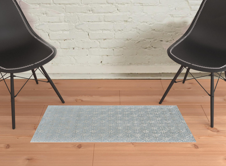 2' x 3' Blue Silver and Gray Wool Abstract Tufted Handmade Area Rug