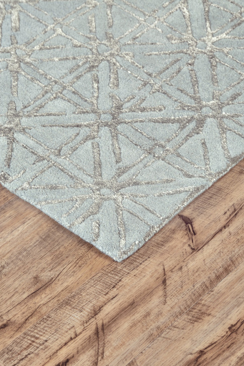 2' x 3' Blue Silver and Gray Wool Abstract Tufted Handmade Area Rug