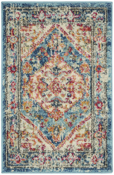 2' x 3' Blue and Ivory Power Loom Polypropylene Area Rug