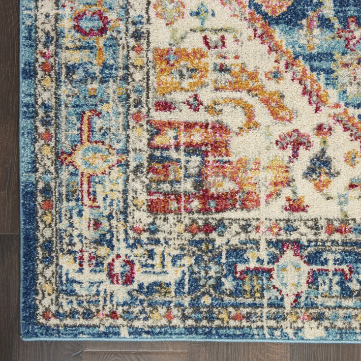 2' x 3' Blue and Ivory Power Loom Polypropylene Area Rug