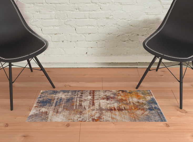 2' x 3' Gray Abstract Distressed Polyester Area Rug