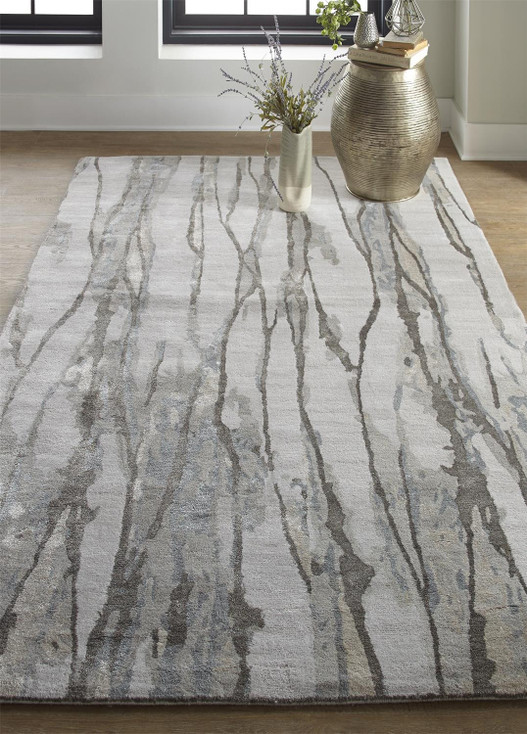2' x 3' Taupe Ivory and Gray Abstract Tufted Handmade Area Rug