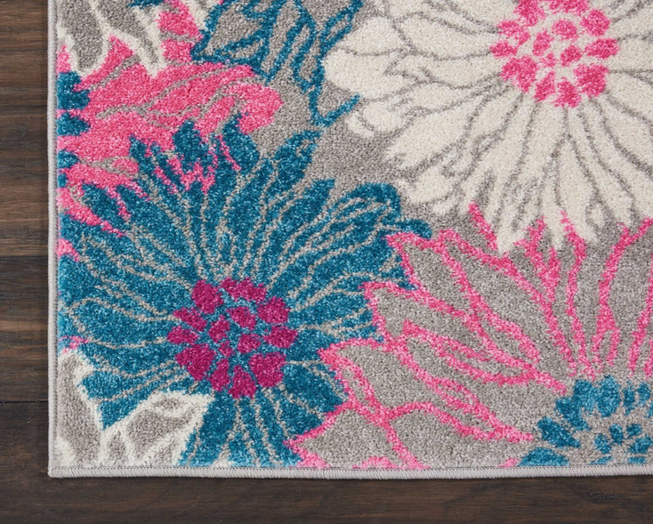 2' x 3' Gray Floral Power Loom Area Rug