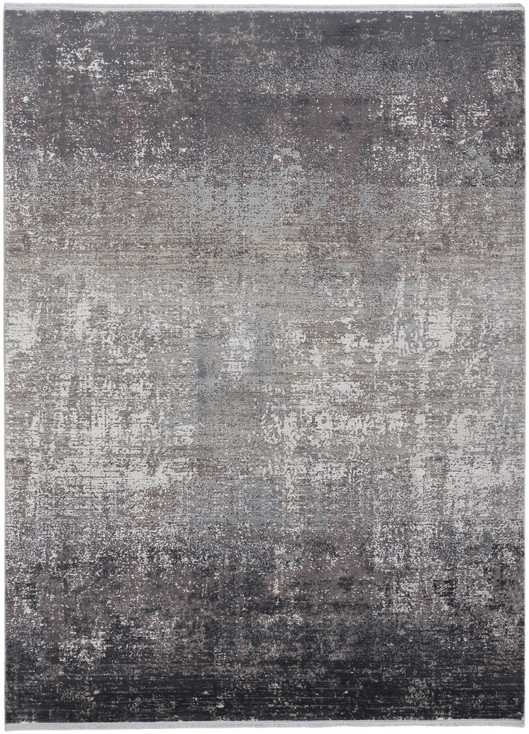 2' x 3' Gray Black and Silver Abstract Power Loom Distressed Area Rug with Fringe